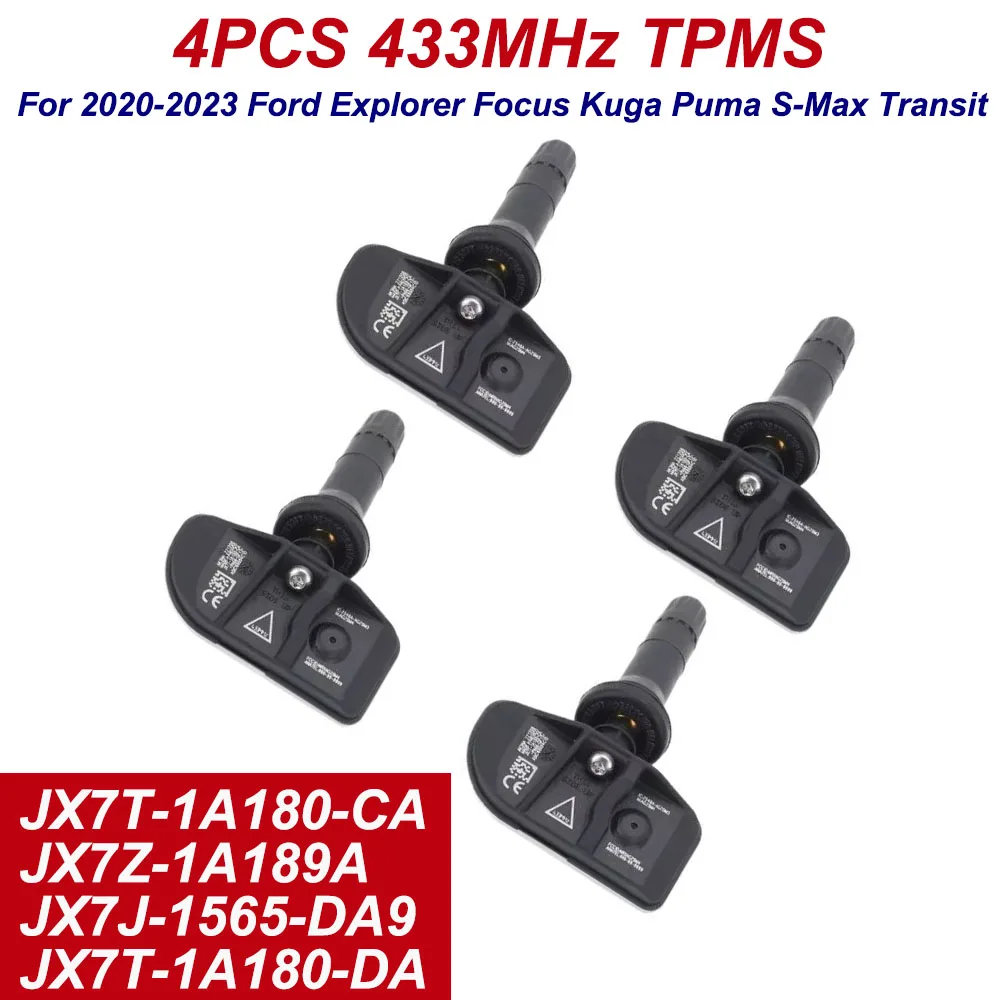 

4Pcs For 2020 2021 2022 2023 Ford Explorer Focus Kuga Puma S-Max Transit JX7T-1A180-CA JX7T1A180CA Tire Pressure Sensor 433Mhz