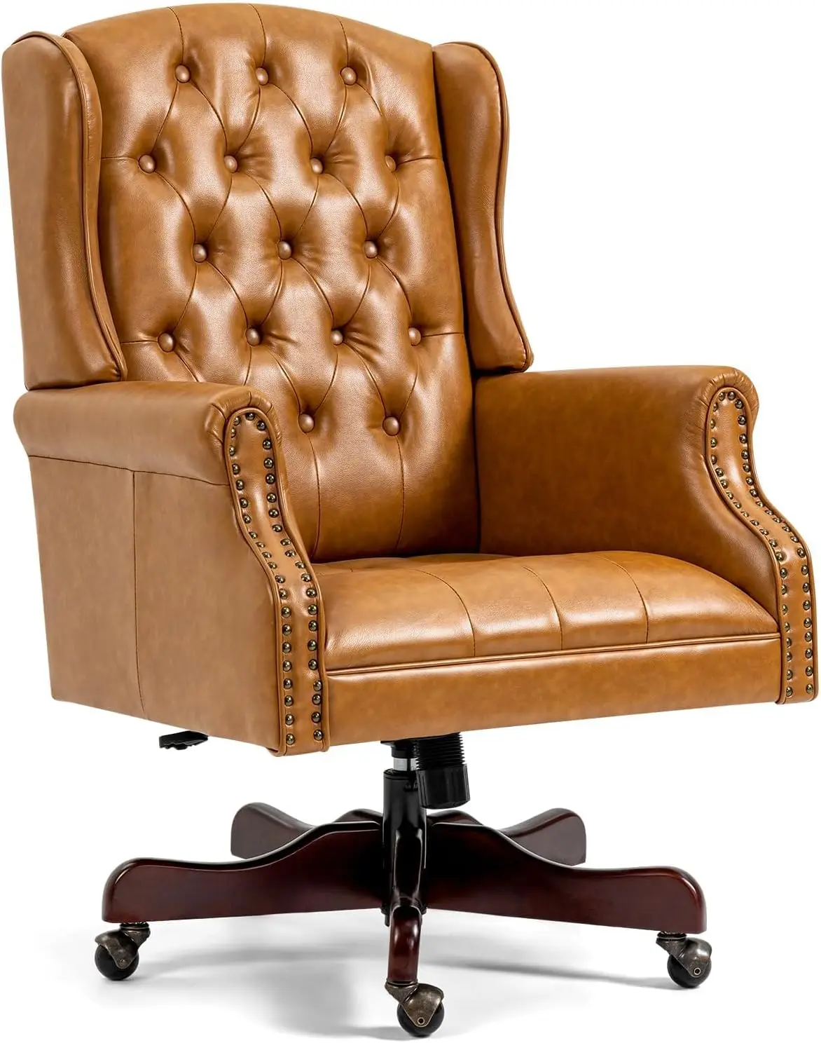 Ecotouge Executive Office Chair, Leather Wingback Home Office Desk Chair With Tufted Back & Nail Head Trim, High Back Computer