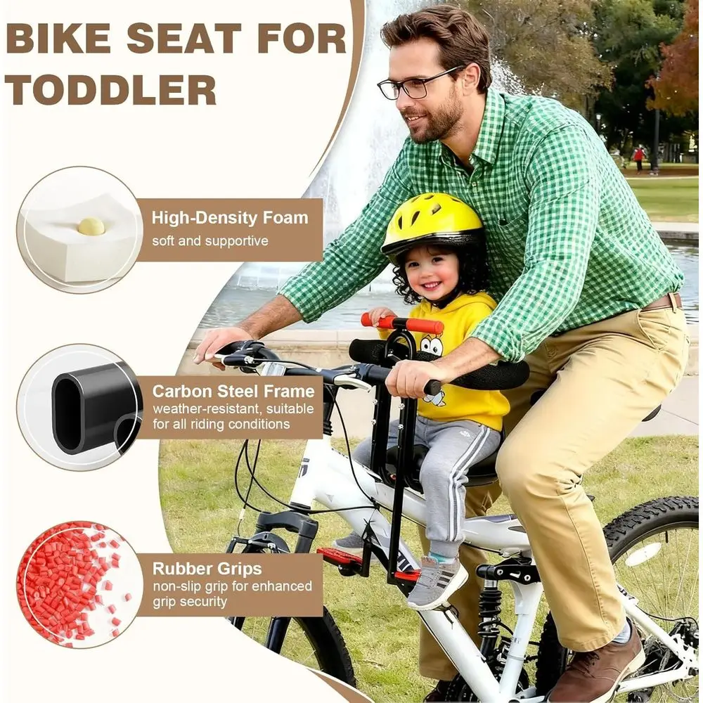 子供用フロントバイクシート、密閉型ガードレール、高さ調節可能、フットレスト、2～5歳向け、すべての大人用MTBに適合