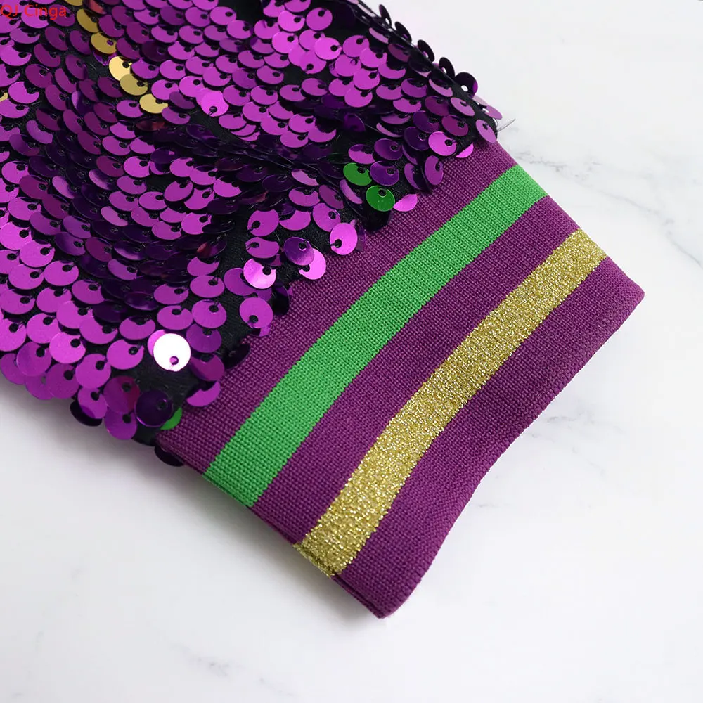 سترة نسائية خريفية جديدة بأكمام طويلة مزينة بالترتر المعدني وياقة بيسبول مع سحاب للإغلاق