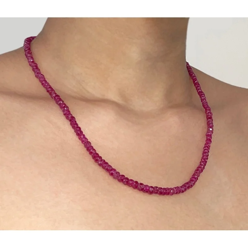 Jedi Red Spinel Beads 9K Gold Clasp 18 inch Gemstone Necklace