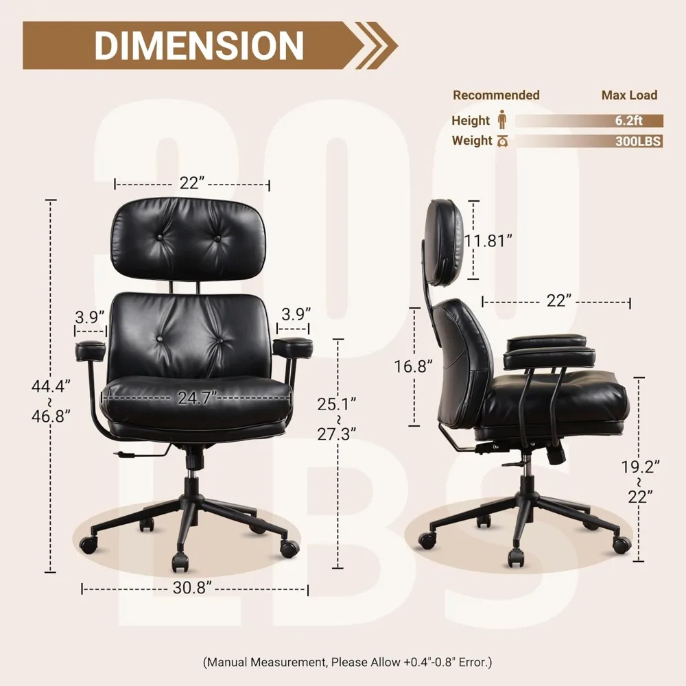 Cadeira de escritório ergonômica com encosto alto, cadeiras de mesa de escritório doméstico de couro PU com rodas, cadeira giratória de computador com suporte lombar