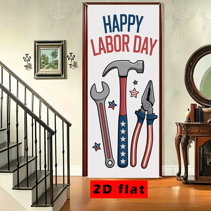2D Flat Banner, 1 Pack, City Street Labor Day Parade Banner. Celebrate Labor Day in the United States.
