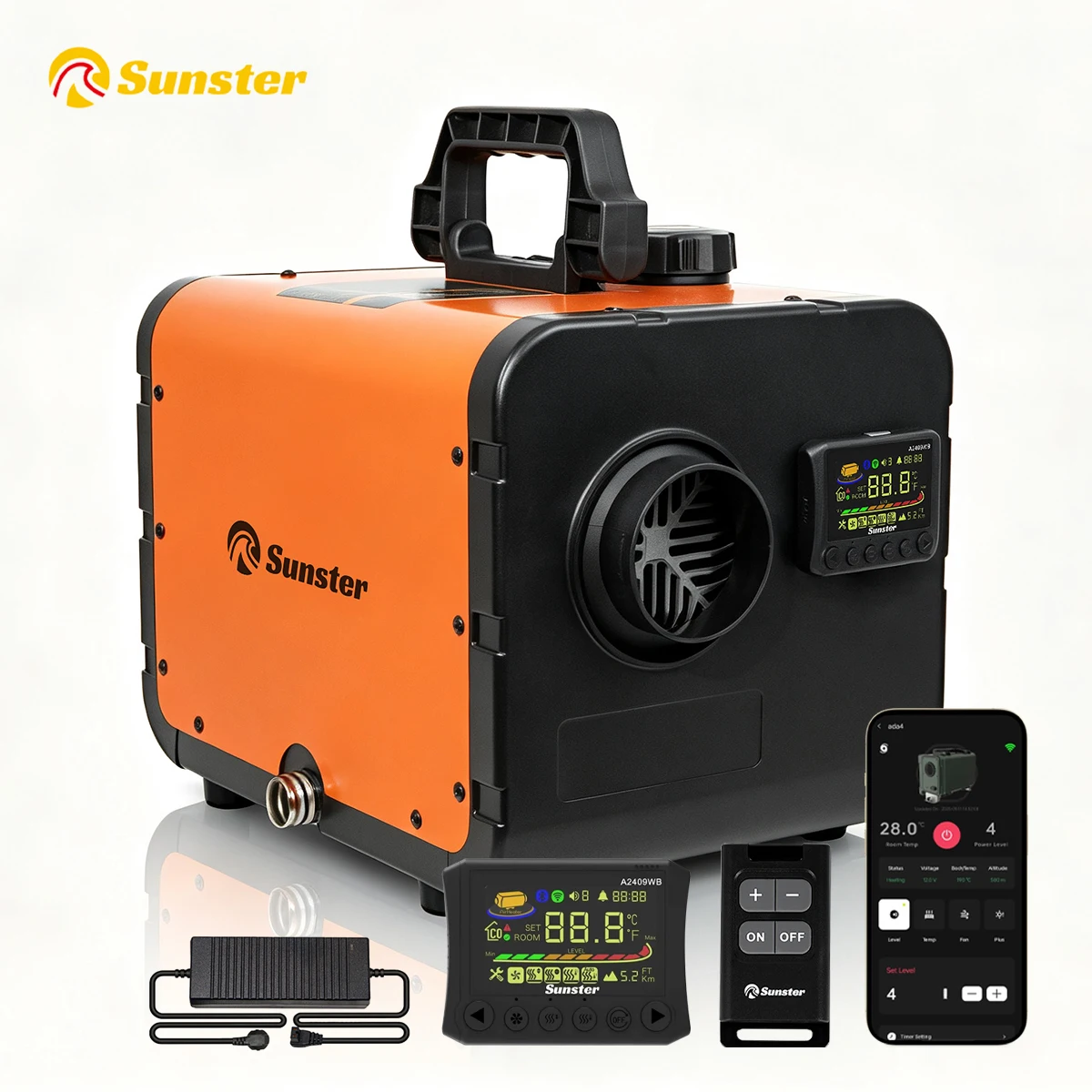 8KW WiFi APP-besturing LCD-scherm Draadloze afstandsbediening 5500m Hoogte-instelling Diesel luchtverwarmer 12V/24V Stille standkachel voor auto, camper, boot, campervan