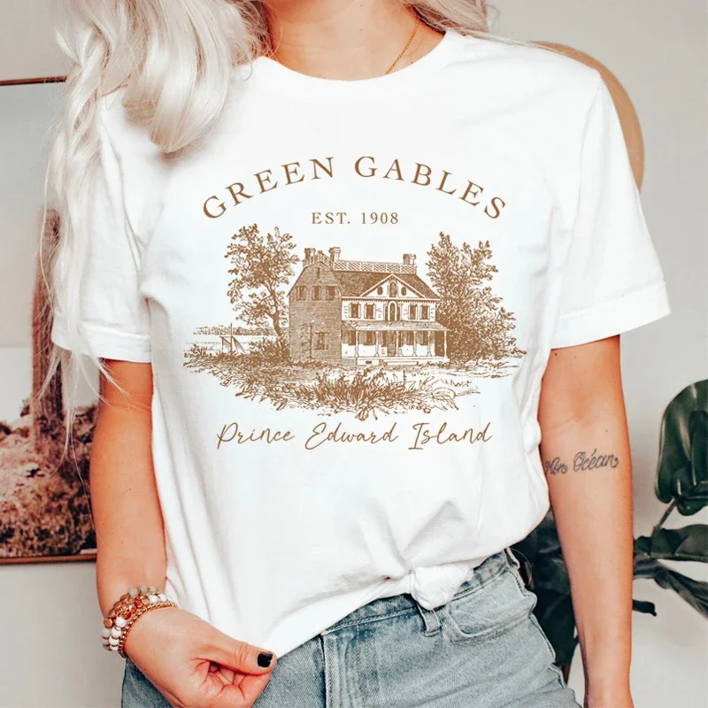 Women Vintage Green Gables Short Sleeve T-Shirts Cute Literature Book Lover Tee Shirt Light Academia Shirt Cottagecore Clothes