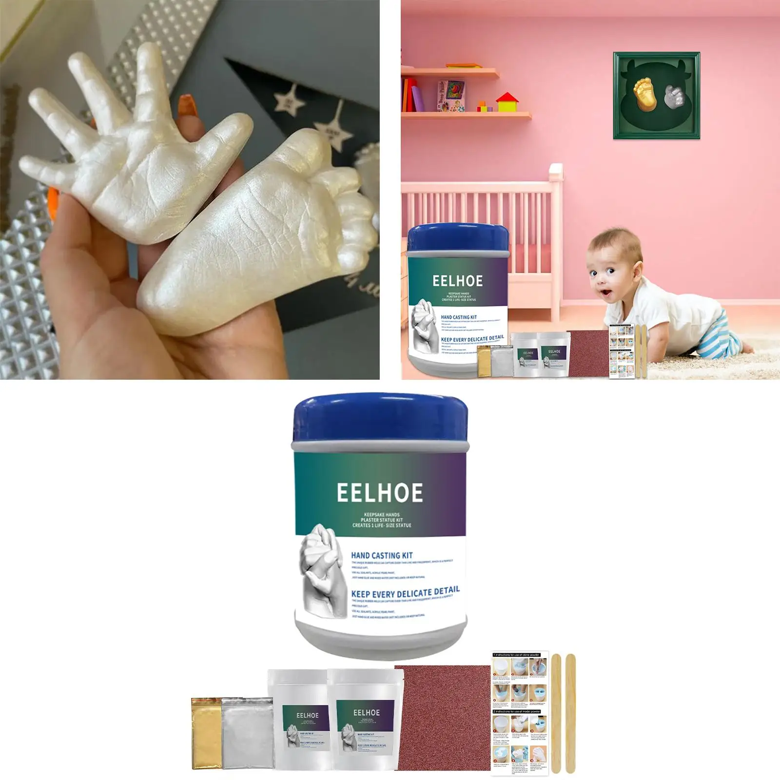 Kit per colata a mani, colata in gesso per neonati, Kit per statua in gesso fai-da-te, gesti Kit per colata per bambini 3 piedi per il giorno