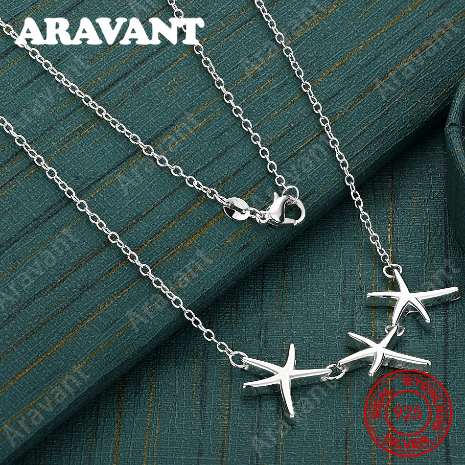 

925 Sterling Silver Three Starfish Necklace - A Fresh And Elegant Design For Women'S Engagement Jewelry