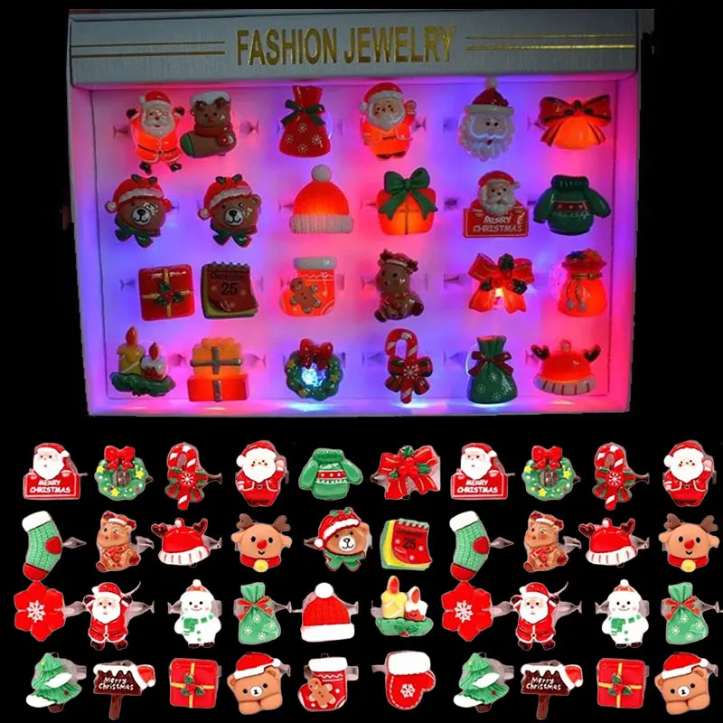 24 قطعة من حلقات توهج عيد الميلاد ثلاثية الأبعاد LED ضوء الإصبع حلقات وامضة لحفلة عيد الميلاد ألعاب عيد الميلاد المضيئة #3