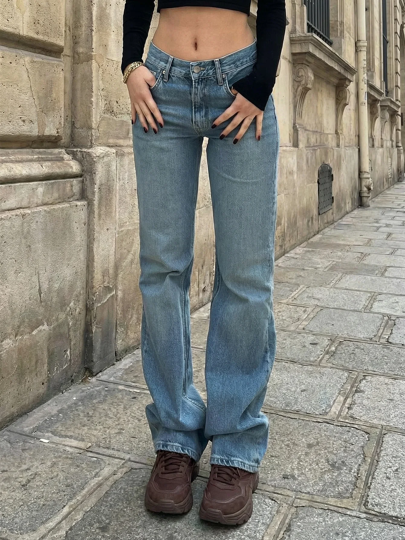 

Женские джинсы с высокой талией, расклешенные, эластичные, в повседневном уличном стиле