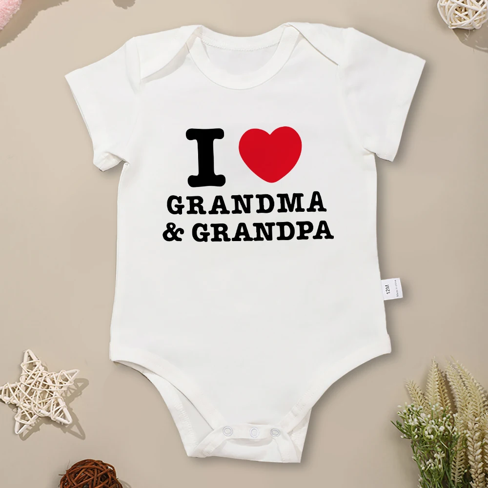 

Cotton Summer Breathable Baby Boy Girl Clothes ”I Love Grandma and Grandpa“ Aesthetic Trend Newborn Boy Bodysuit White O-neck