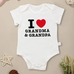 Cotton Summer Breathable Baby Boy Girl Clothes ”I Love Grandma and Grandpa“ Aesthetic Trend Newborn Boy Bodysuit White O-neck