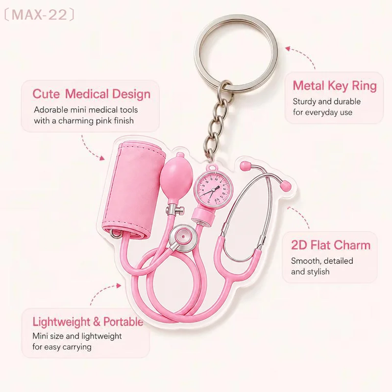 〔MAX-22〕1Pcs  Nurse Bag Charm Pendant 2D Flat Doctor Cute Pink Mini Stethoscope Keychain Gift Accessory For Keys Backpack view 2