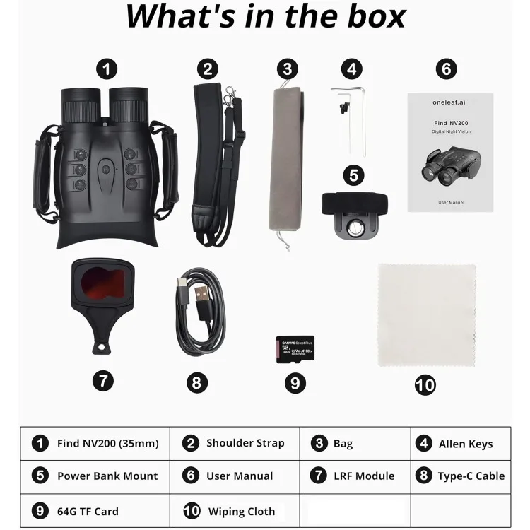 Oneleaf-binoculares de visión nocturna ai Find NV200 True 4K 35mm, gafas de visión diurna/nocturna con telémetro