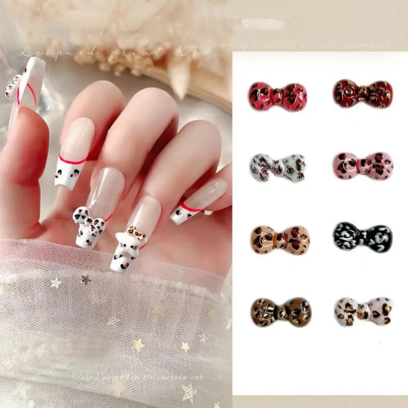 30Pcs New Sweet Multi-Color 3D Leopard Print Bow Nail Art Charm Mini Flat Bow Nail Art Decorations Cream Glue DIY Accessories