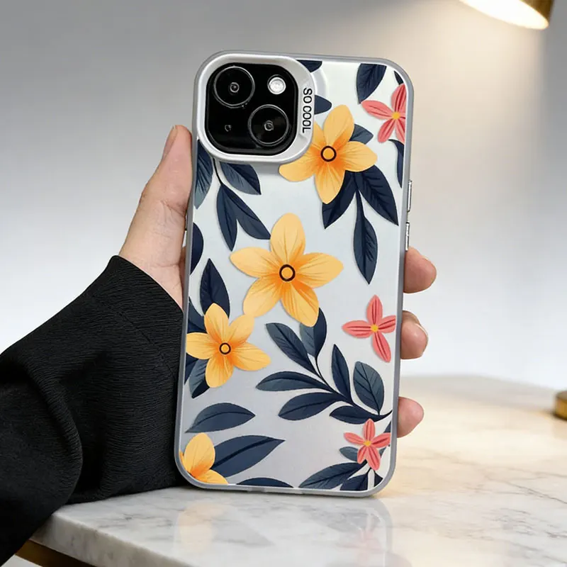 

Чехол для телефона Navy Flower & Olive Leaf Laser для iPhone 13 12 Mini 11 Pro Max 16 15 14 Pro Max Plus 17 Pro Max Air Back Cover Funda