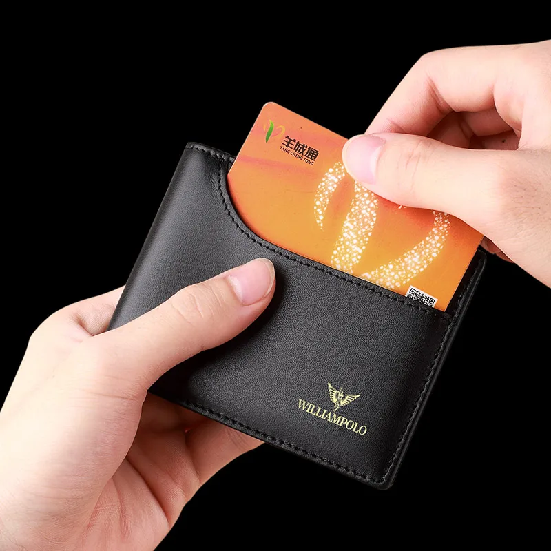 WILLIAMPOLO Luxury Brand Men Wallet Genuine Leather Bifold Wallet Bank Credit Card Case ID Holders Male Coin Purse Pockets