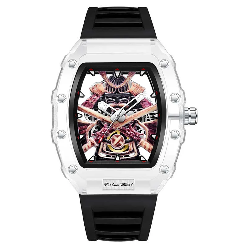 

Barrel Shaped Transparent Waterproof Male Wristwatch Durable Plastic Case Fashion Luminous Dial Light Quartz Mens Accessory