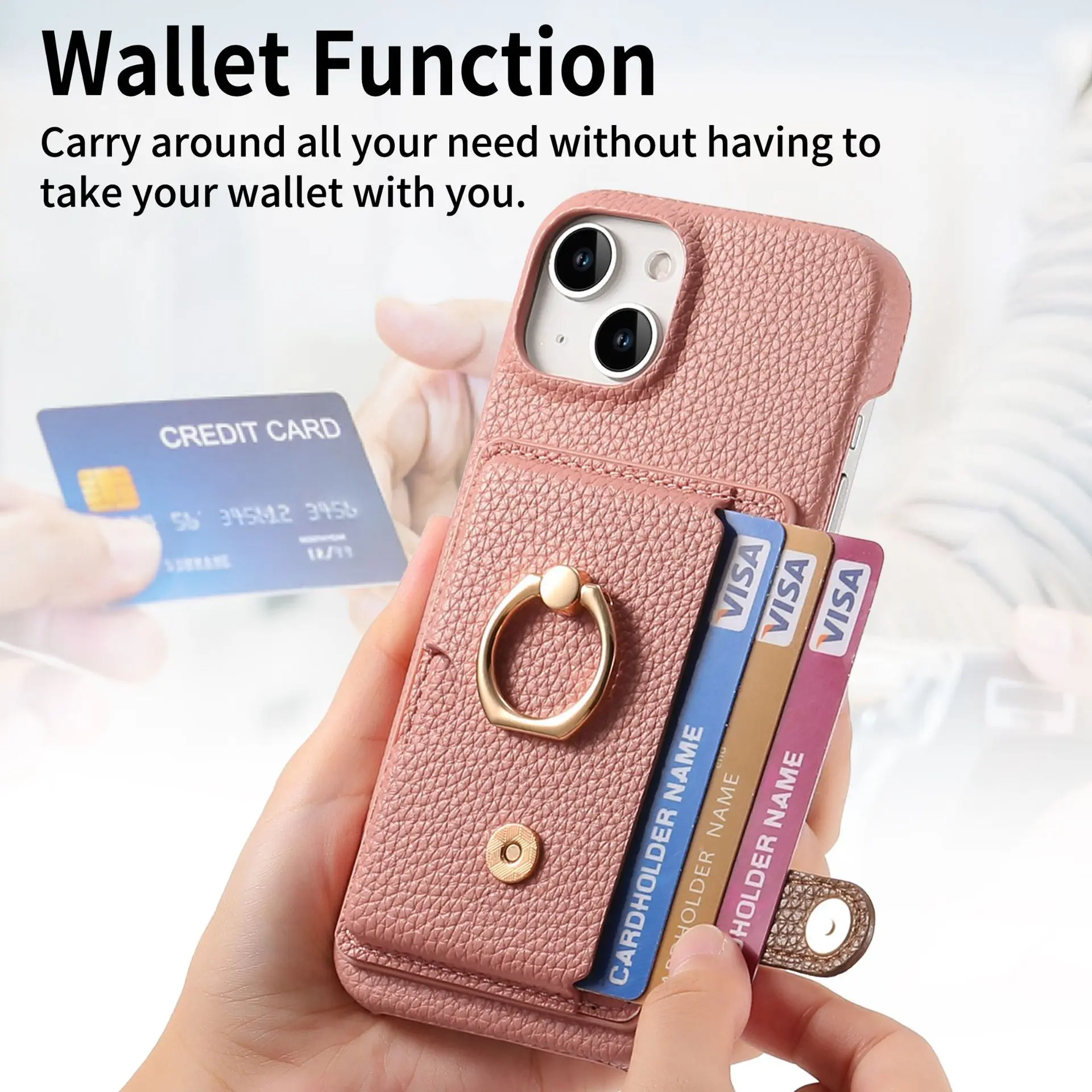 Leather Ring Support Phone Case for IPhone 17 Air 16E 18 16 15 14 13 12 11 Pro Max Plus Wallet with Card Holder Shockproof Cover