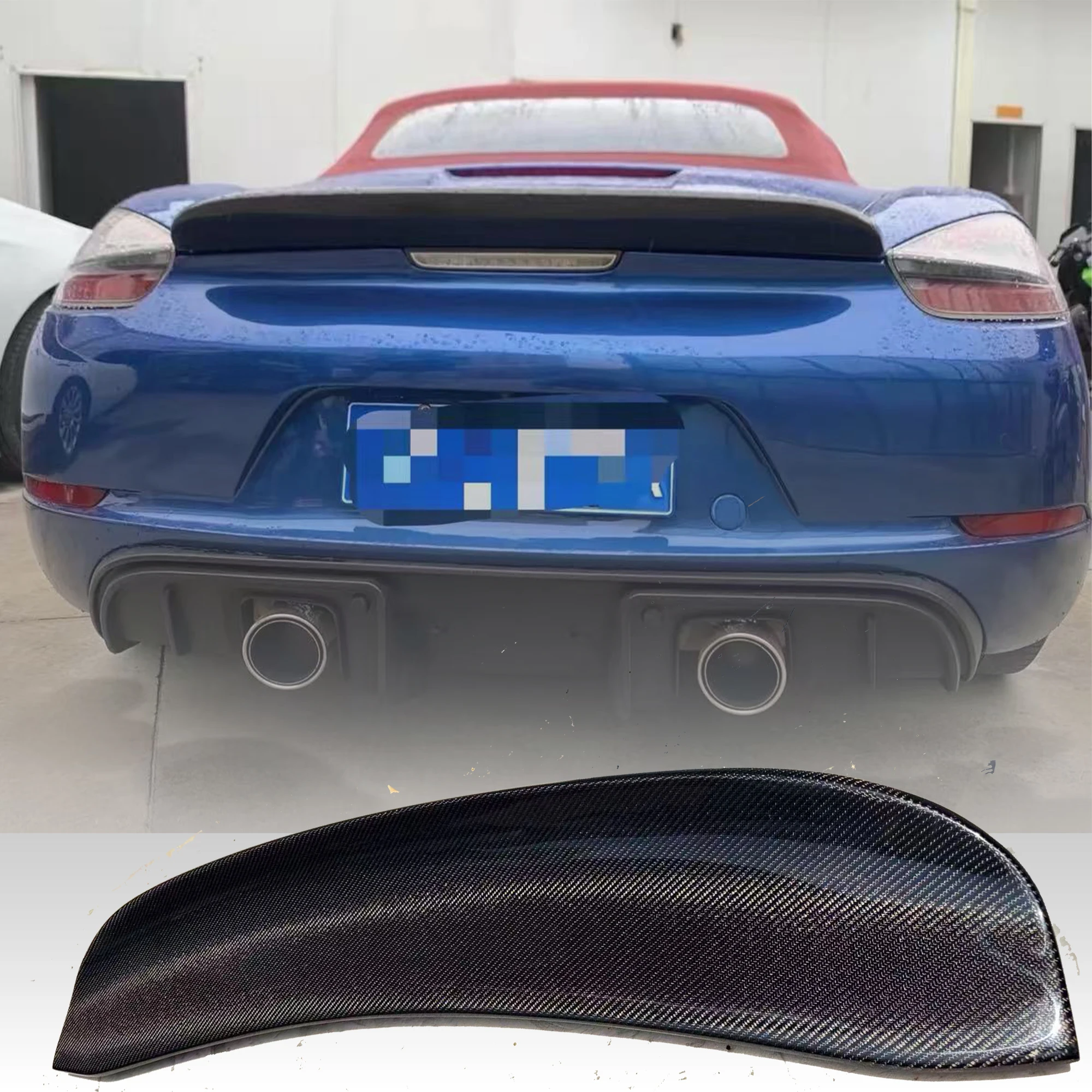 Stick-On No-Drill Rear Spoiler Carbon Fiber Lip For Porsche 981 Boxster Convertible Soft Top, Trunk Lid Adhesive Wing