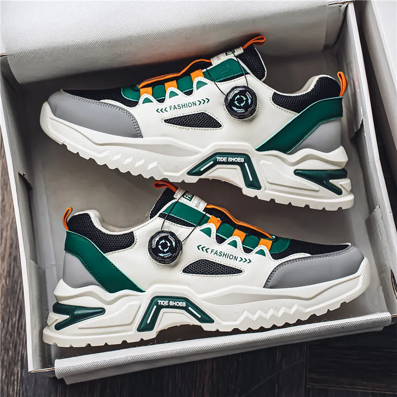 

Мужские корейские модные повседневные спортивные кроссовки с вращающейся пряжкой, всесезонные, с мягкой подошвой, нескользящие, для активного отдыха, студенческие кроссовки