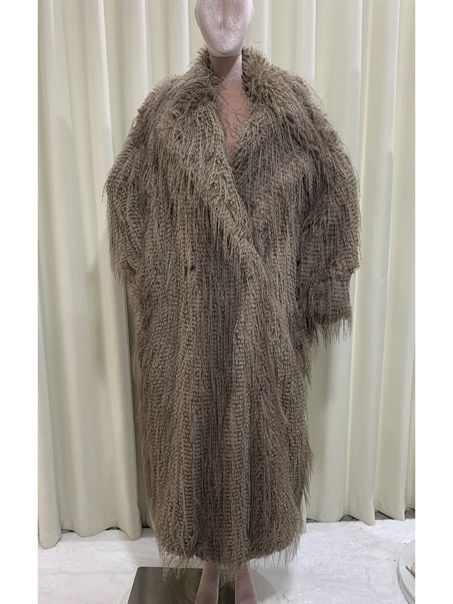 Nerazzurri Autumn Winter Extra Long Oversized Colorful Warm Hairy Bat Sleeved Faux Fur Coat Women Loose Luxury Fluffy Overcoat