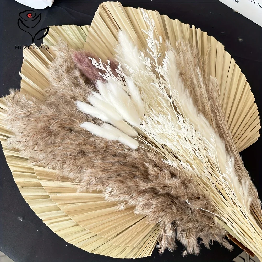 35Pcs Natural Pampas Grass Boho Home Decor Aesthetic Dried Flower Bouquet Palm Fans Reeds for Coffee Table Vase Arrangements