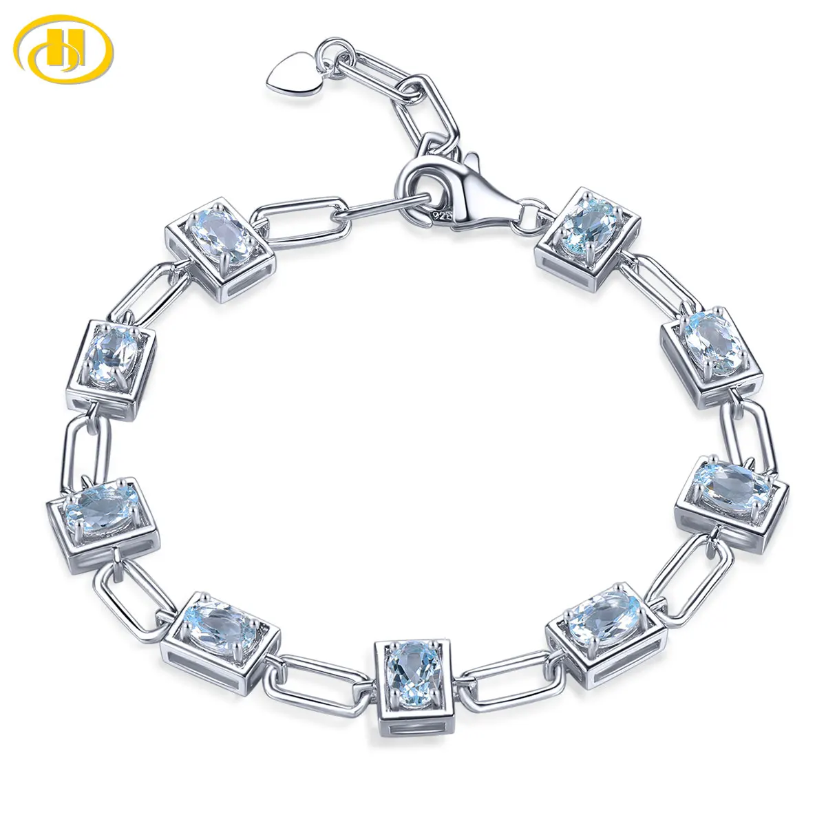 

Genuine Aquamarine Solid Silver Bracelet S925 Natural Light Blue Gemstone 3.6 Carats Unique Special Style Women Birthday Gift