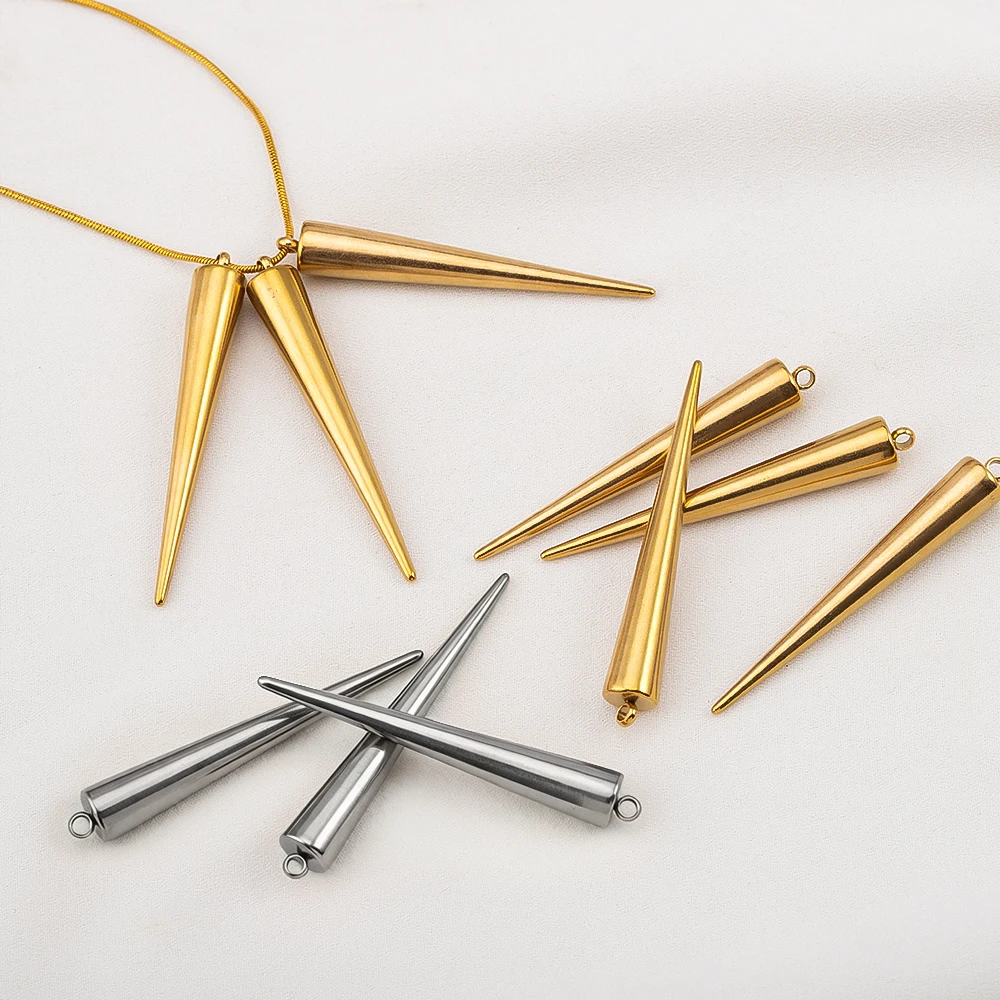 Stainless Steel Big Cone Bullet Choker Charms Spike Beads Pendants for Women Man Trend Earring Necklaces Jewelry Making Supplies