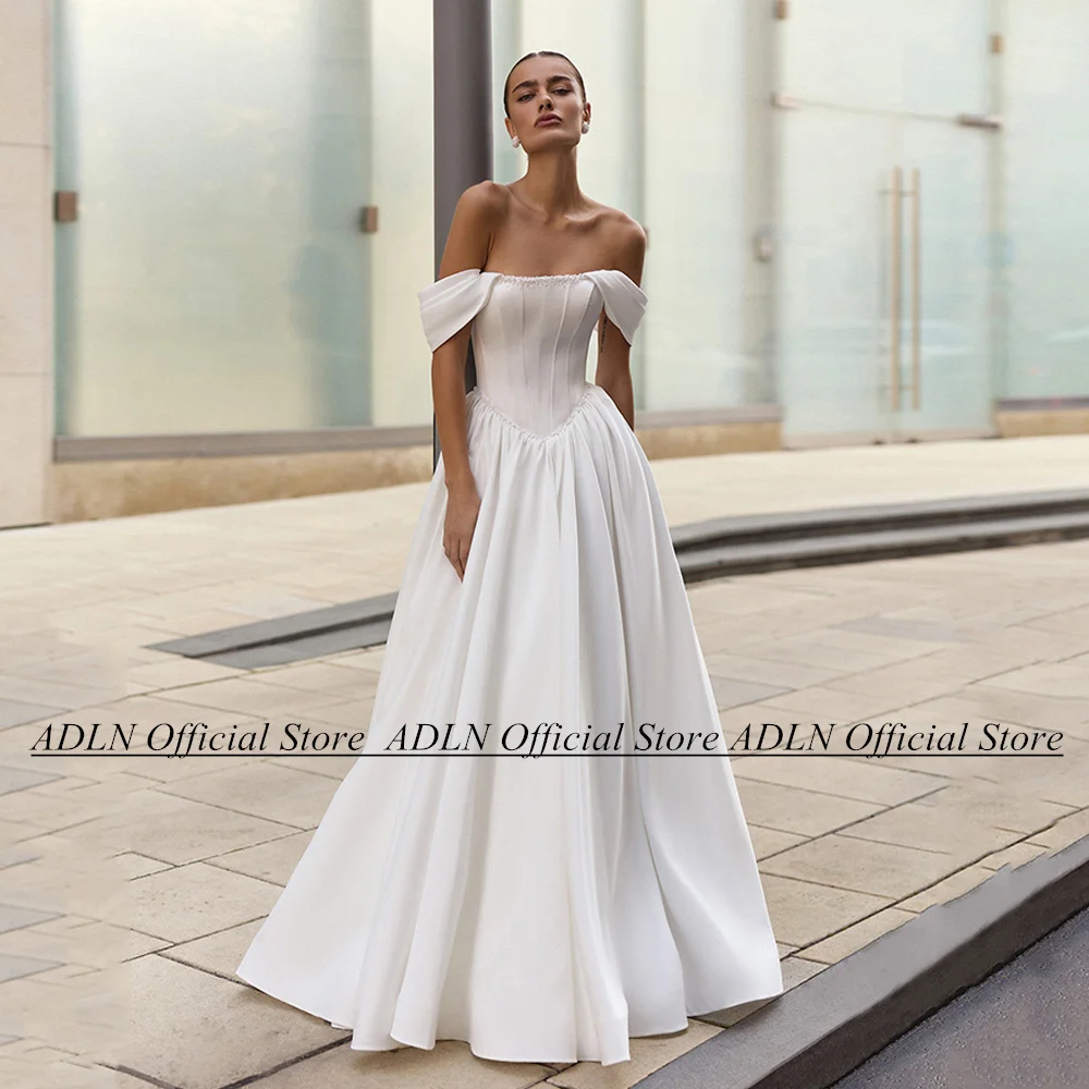 Modern Wedding Dress Off The Shoulder Pearls Boat Neck A Line 2025 Bridal Gown Sweep Train Corset Bride Dresses for Lady