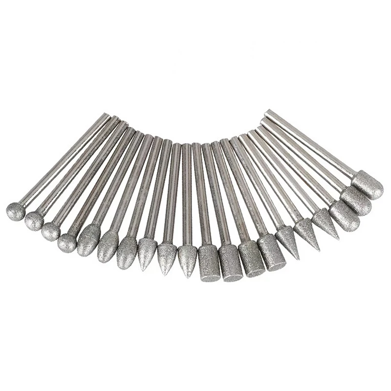 20 pz Teste di Rettifica Diamantate Mini Bit Per Utensile Trapano Rotante Bave Rettifica Accessori 3mm Gambo Kit di Strumenti Strumento Abrasivo