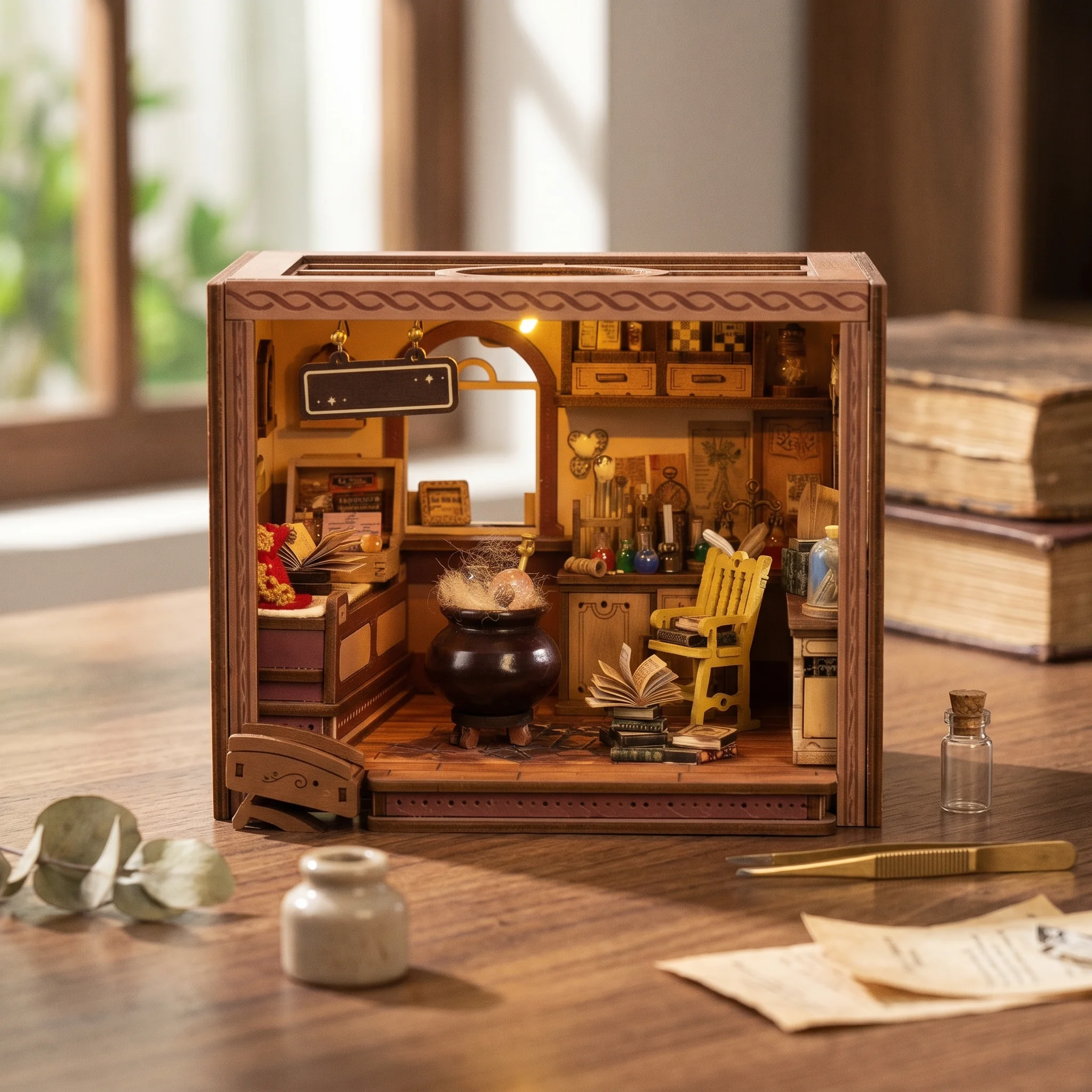 

Miniature Wagon House Decorative DIY Dollhouse Kit Wooden Model Kit Artisanal Toy Craft for Hobbyists, Desk, Bookshelf