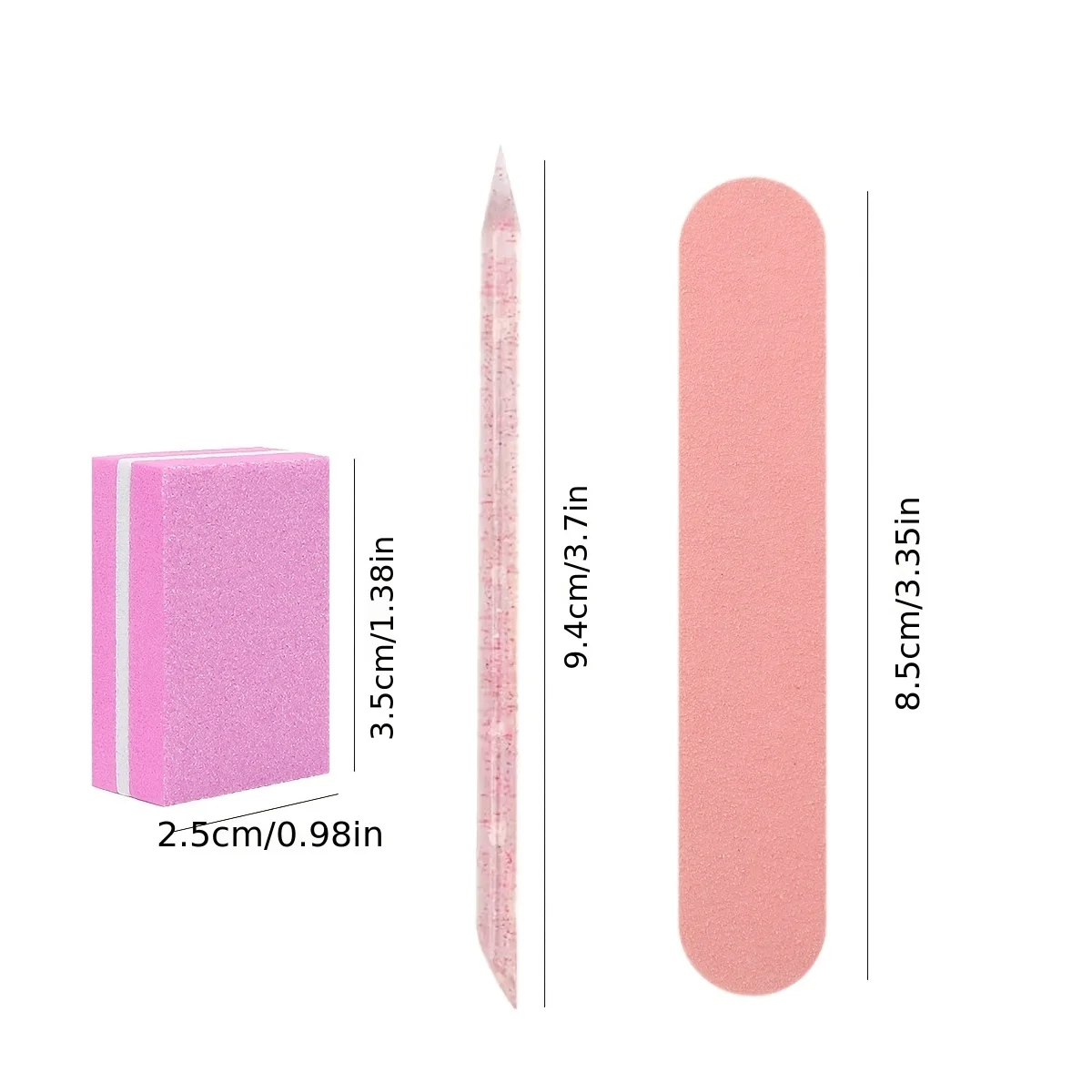 [30 Uds. Kit esencial para decoración de uñas] 30 Uds. Kit de decoración de uñas rosa-mini lima de uñas desechable, almohadilla amortiguadora y juego de varillas para joyería DIY Poli