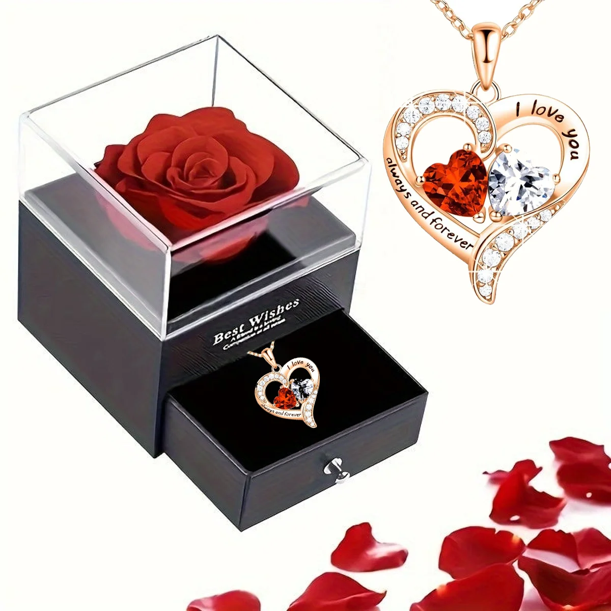 مجموعة واحدة من علبة هدايا الزهور الأبدية ذات الورود الحمراء الرومانسية - لعيد الأم وعيد الحب وأعياد الميلاد للزوجة والحبيب والابنة #1