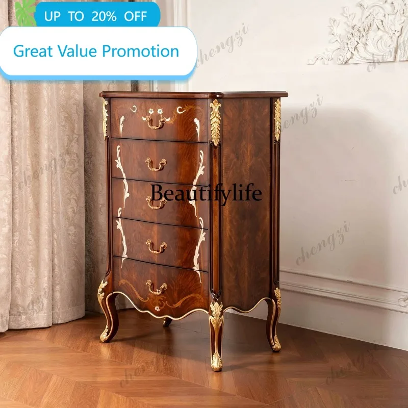M178 European classical solid wood carving flower bucket cabinet American entrance high cabinet large capacity light luxury lock