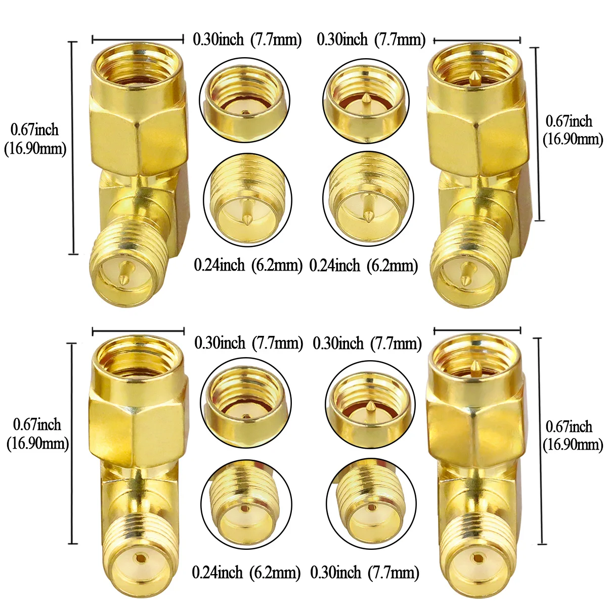 4 unids/lote 2 unids/lote Kits de adaptador SMA conector Coaxial macho a hembra de 90 grados ángulo recto para antena/extensión 2G/3G/4G LTE