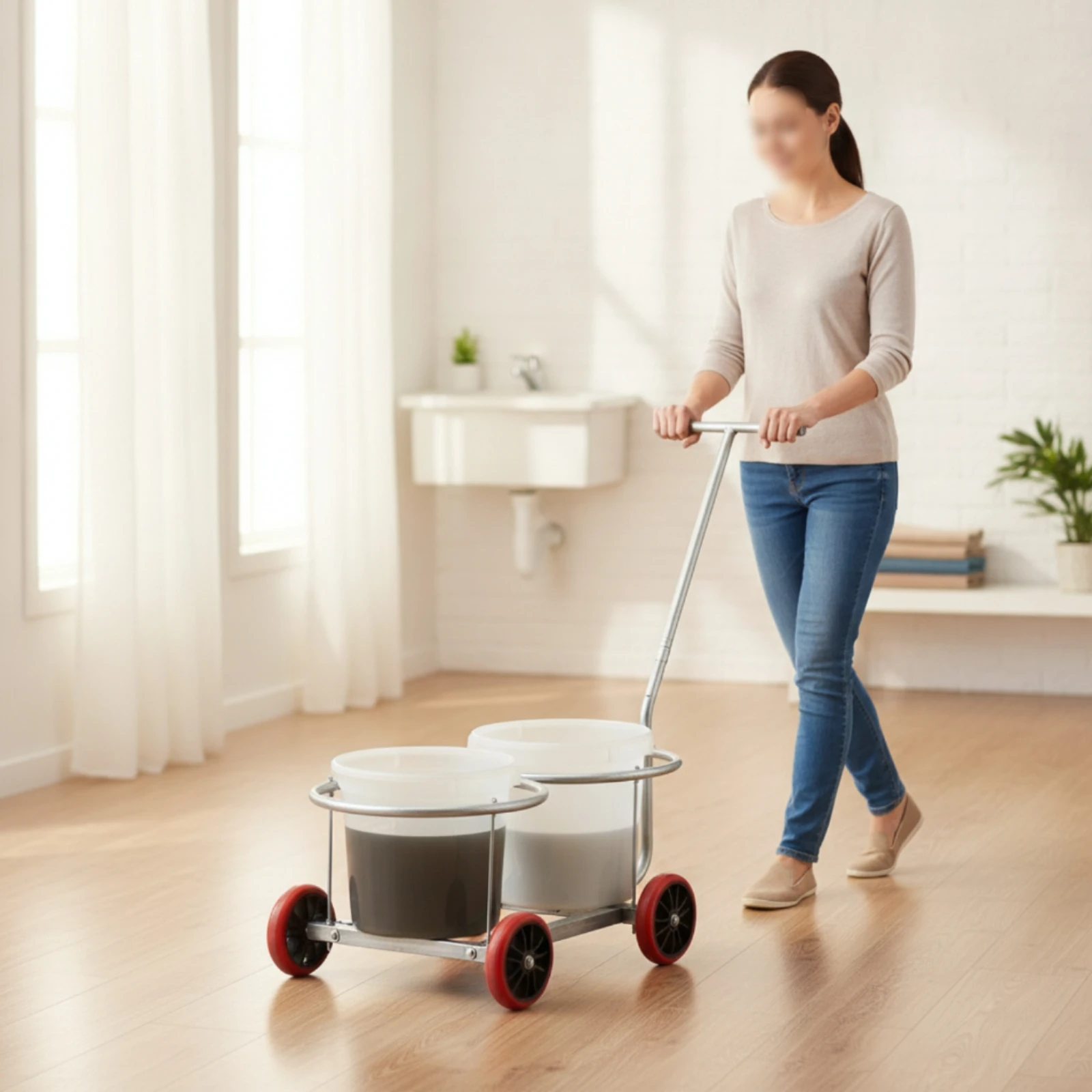 Rolling Cart with Pail Rings Mobile Pail Cart Hand Truck Sturdy for Cleaners, Garages, Workshops