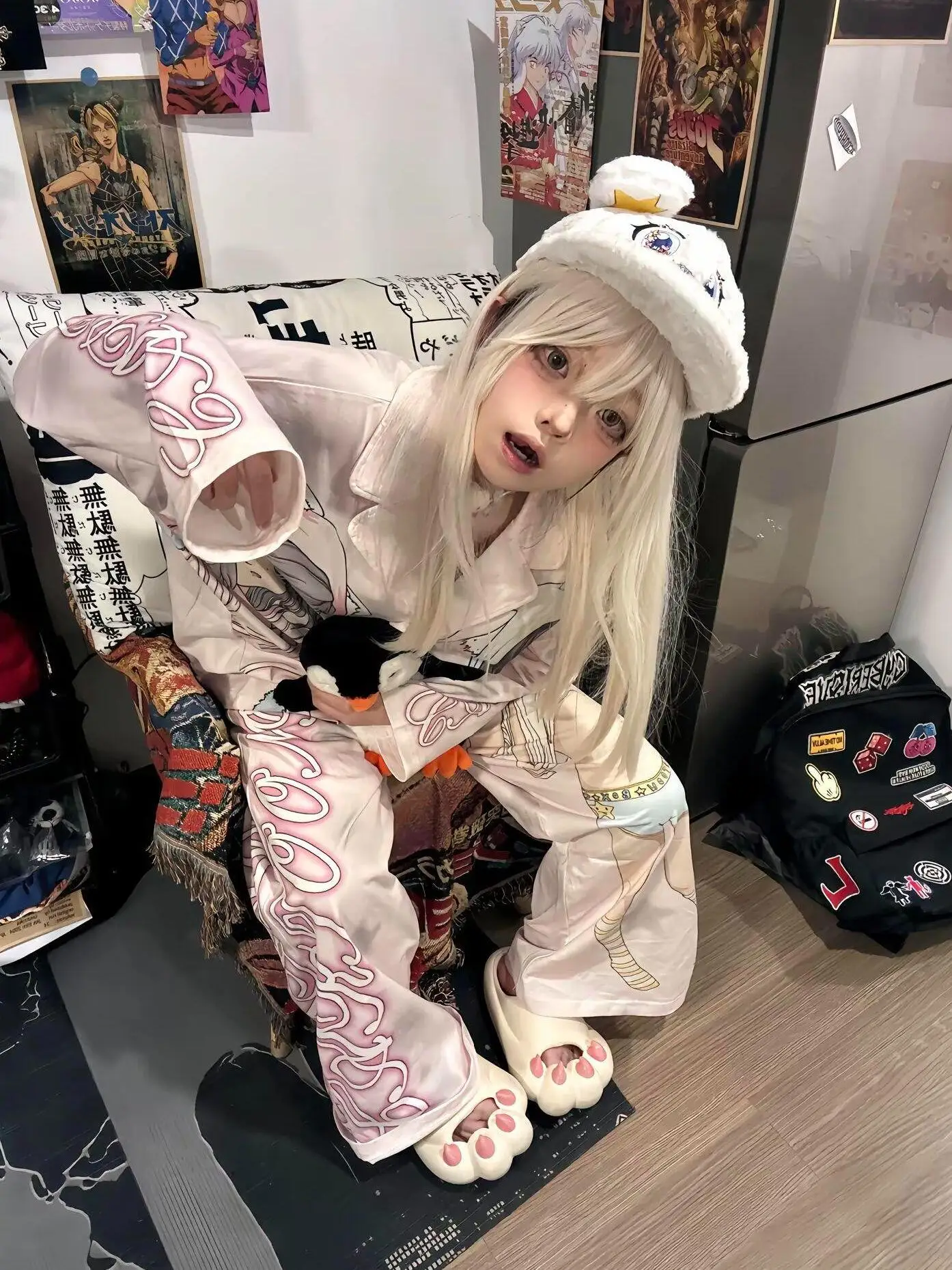 漫画プリント純綿長袖パジャマセット女性の春秋ホーム服快適な通気性のあるナイトガウン 1