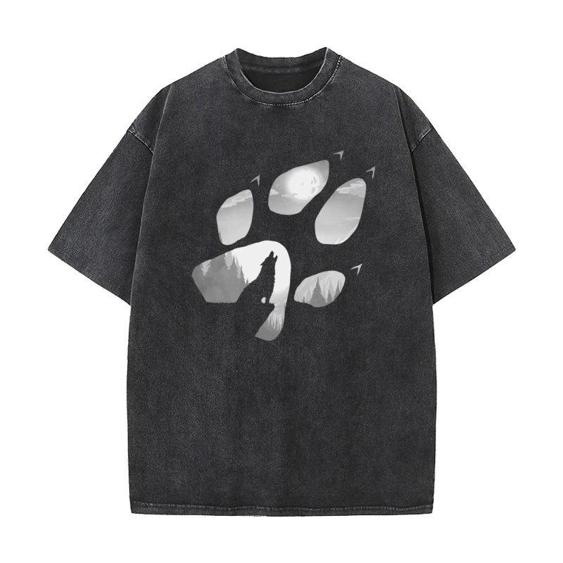 Wolf Paw 100% Cotton Female Short Sleeve Tops Tees Lose Autumn vintage T Shirt Slogan Washed Tee-Shirt Discount Crewneck