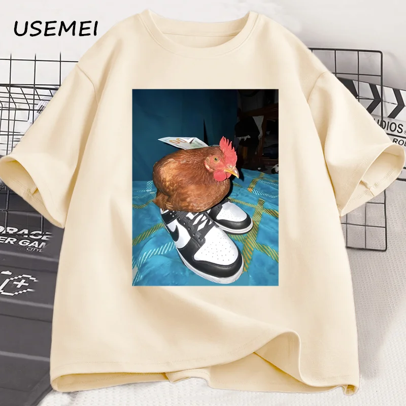 Dripped Out Chicken T Shirt Men Women Chicken with Shoes Printed T-shirt Harajuku Trendy Cotton Short Sleeve Tees Streetwear