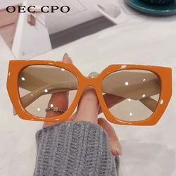 Gafas De Sol cuadradas OEC CPO para hombre y mujer, lentes De Sol Punk, color naranja, Vintage, UV400