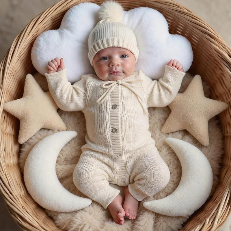 Newborn Photography Props Moon Pillow Star Cloud Set Baby Positioning Cushion Soft Plush Studio Infant Photo Shoot Accessories