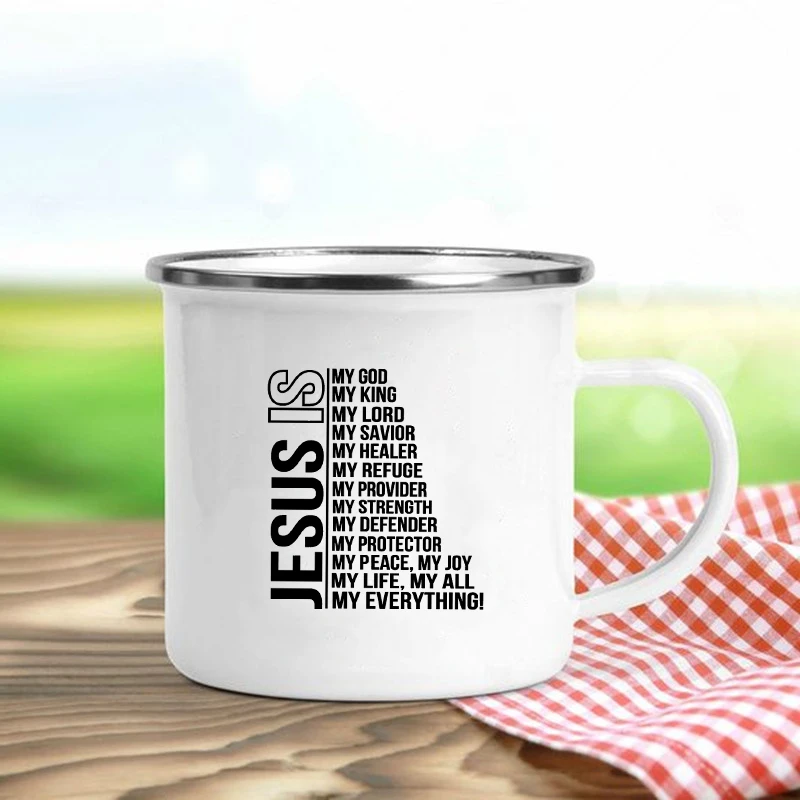 Jesus Is God Print Enamel Mugs Christian Creative Coffee Cup Friends Tourist Mug Cute Drinkware Personalized Gifts Cofee Cups