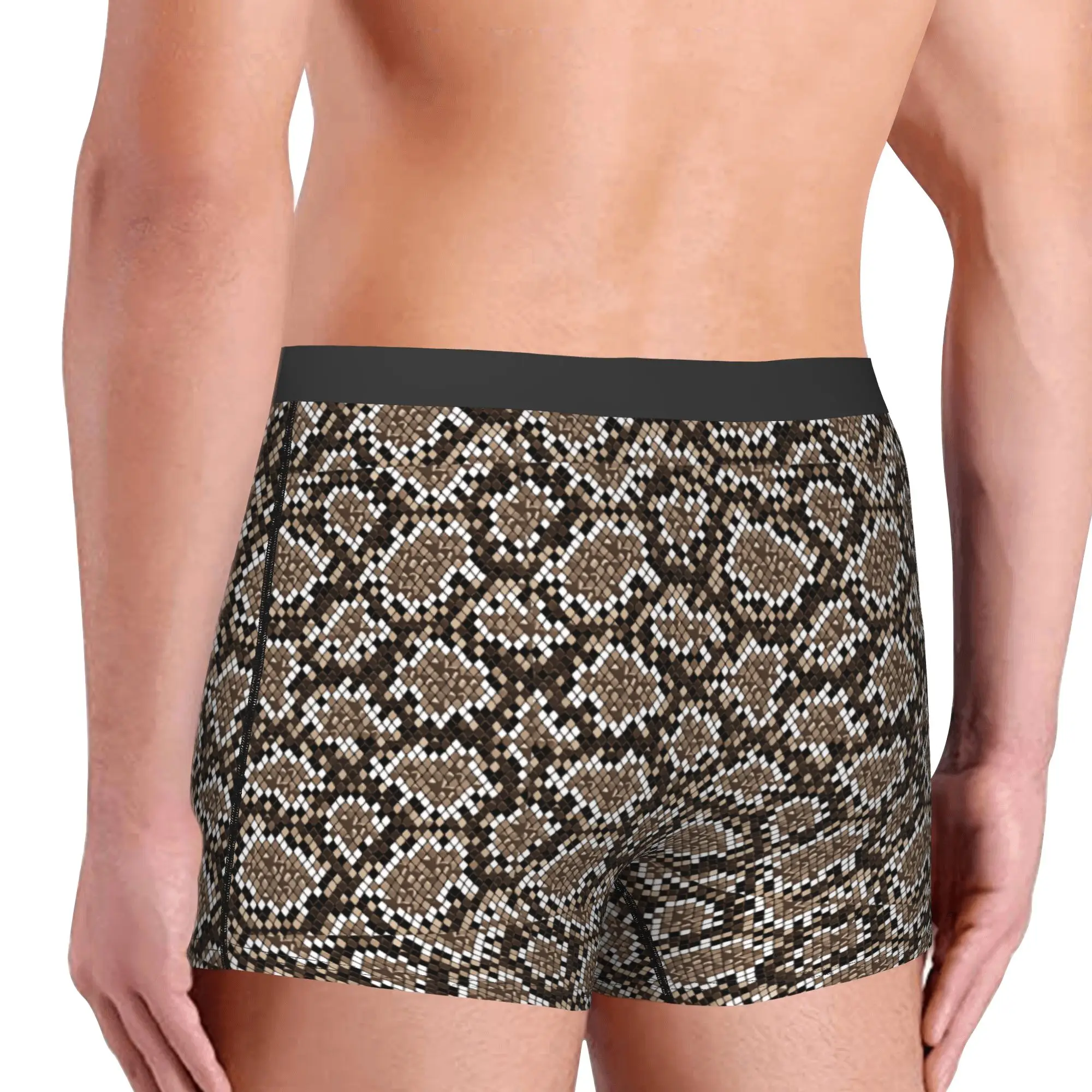 Snake Skin Large Reptile  Boxer Shorts For Men 3D Print Brown White  Underwear Panties Briefs Breathable Underpants