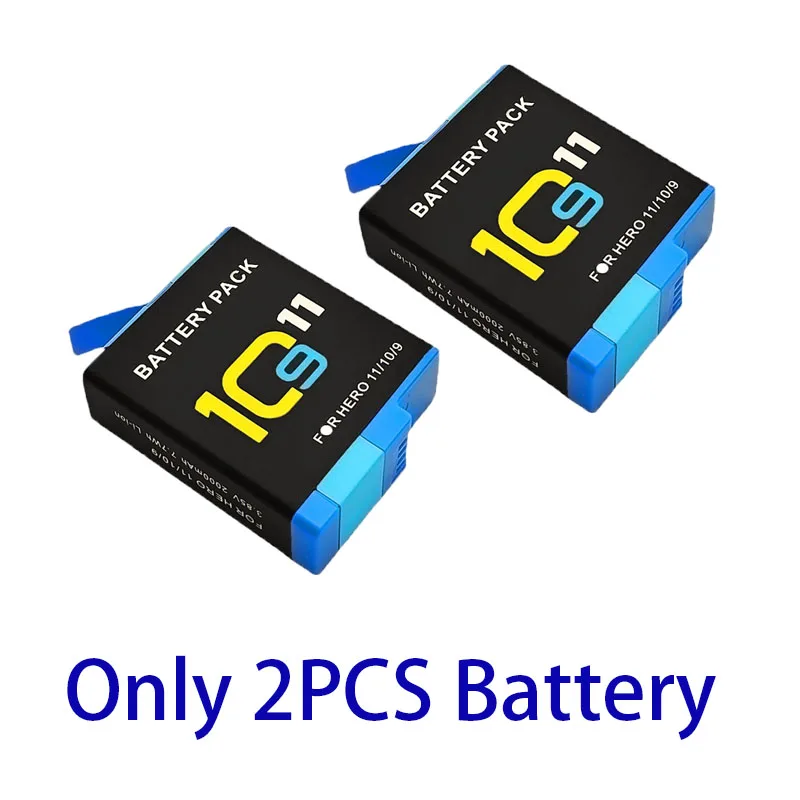 2000 mAh batterij voor GoPro Hero 11 10 9 Li-ion batterij Motion Camera batterijopslag voor GoPro Hero9 oplaadbare batterijen