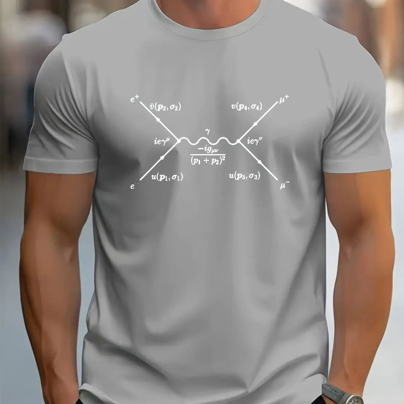 Men'S T-Shirt Made of Feynman Diagram Design Electron-Positron Annihilation Graph Black Casual Short Sleeve Shirt for Adults