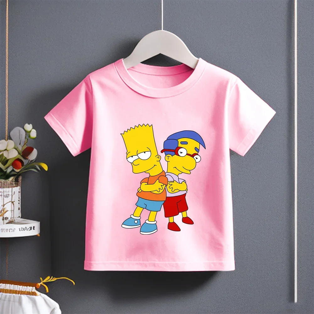 New Arrival! 2024 Summer Cotton Short Sleeve T-shirt for Kids 3-14, Featuring The Simpsons Cartoon Print for Boys Girls