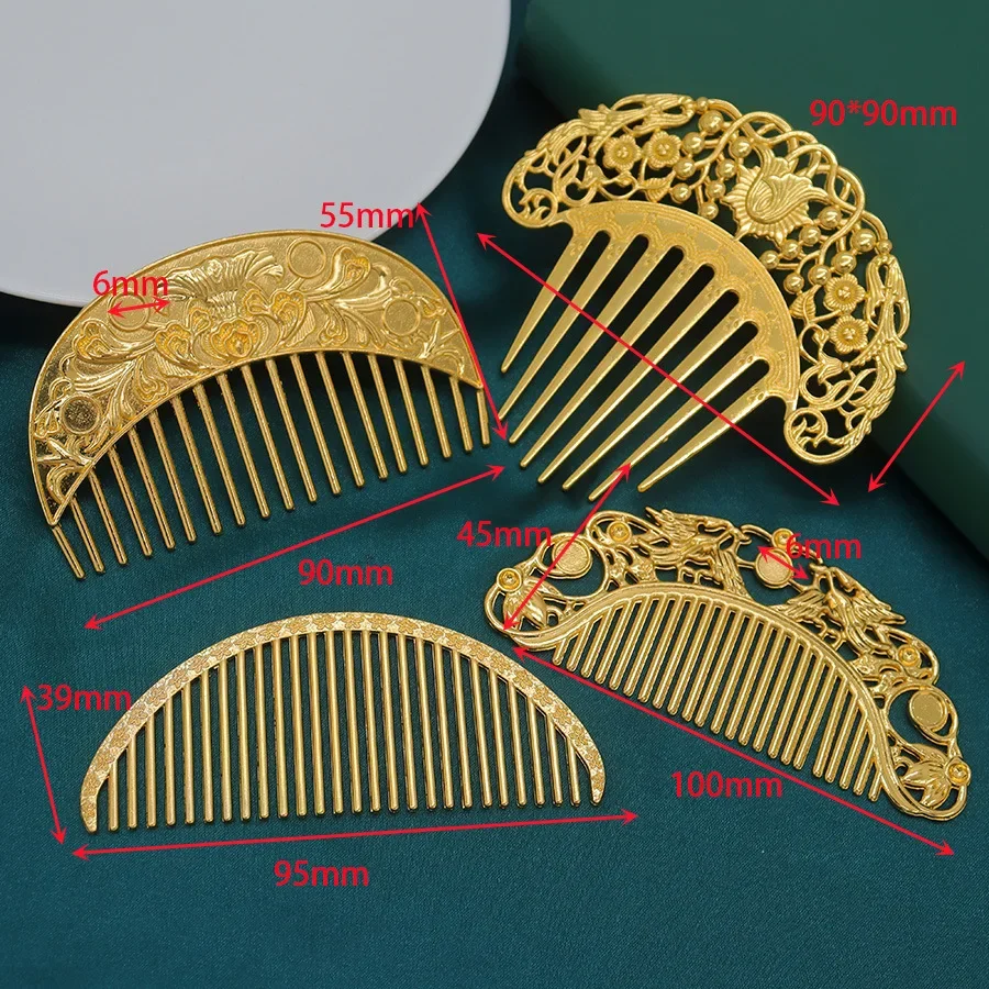 New Chinese Hairpin Retro Hair Comb Hanfu Dish Hairpin Hair Ornament Hollow Carved Comb Gold Ornament Metal Comb