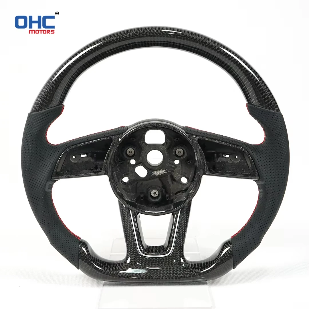 OHC For Audi Carbon Fiber Steering Wheel Punched Leather Customized Steering Wheel No Airbag