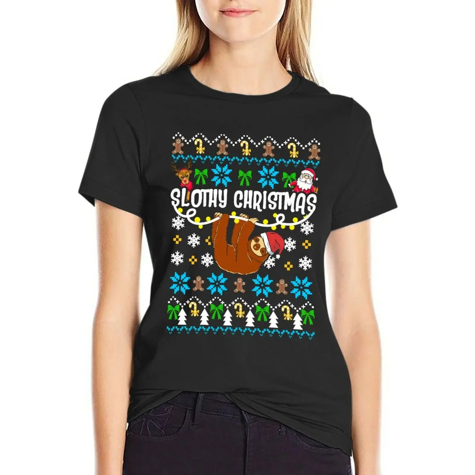 

Slothy Ugly Christmas Sweater T-Shirt lady clothes hippie clothes vintage clothes Women's summer blouses 2025