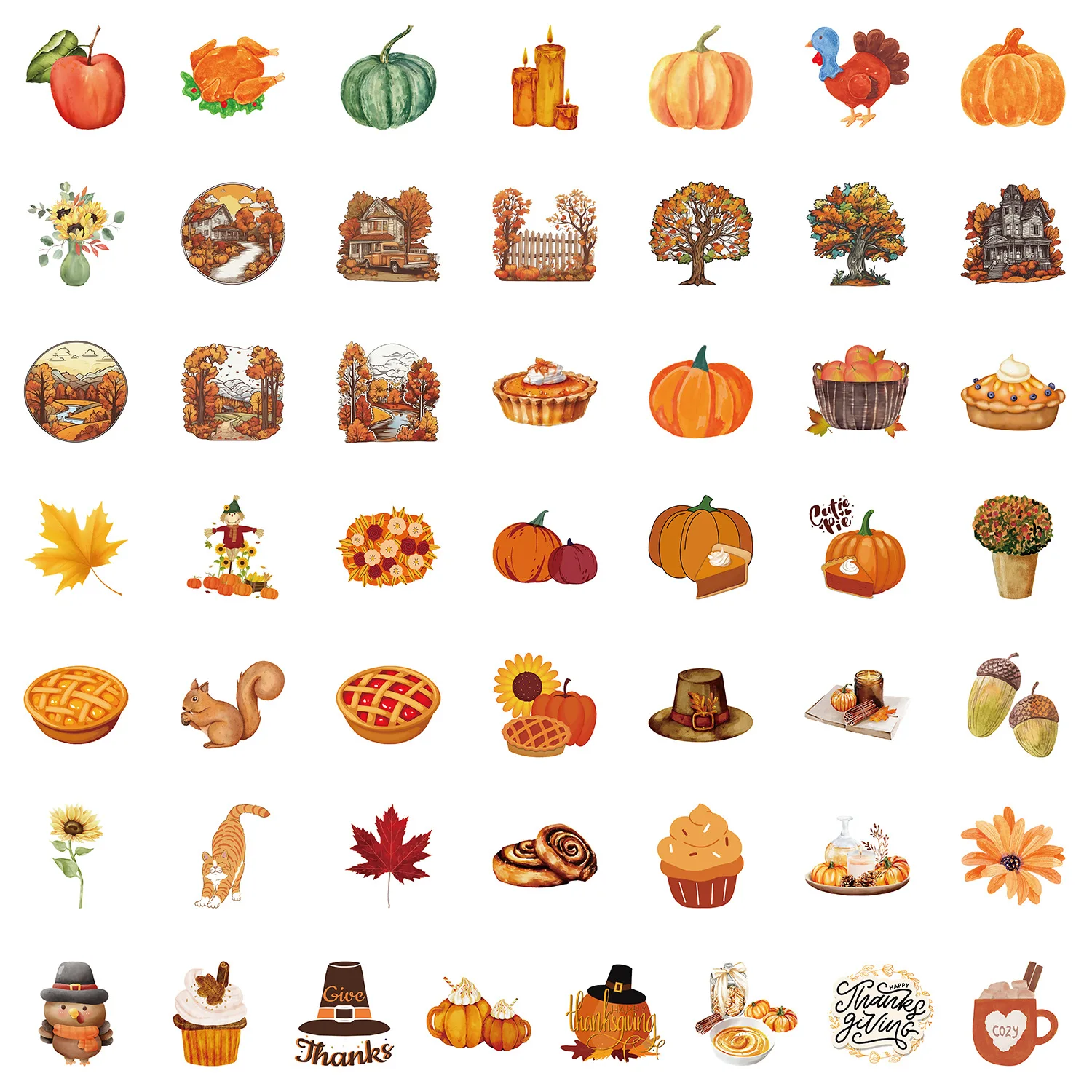 10/50PCS Thanksgiving Day Sticker Cartoon Cute Children DIY Scrapbooking Gift Decoration Loptop Phone Skateboard Water Bottle